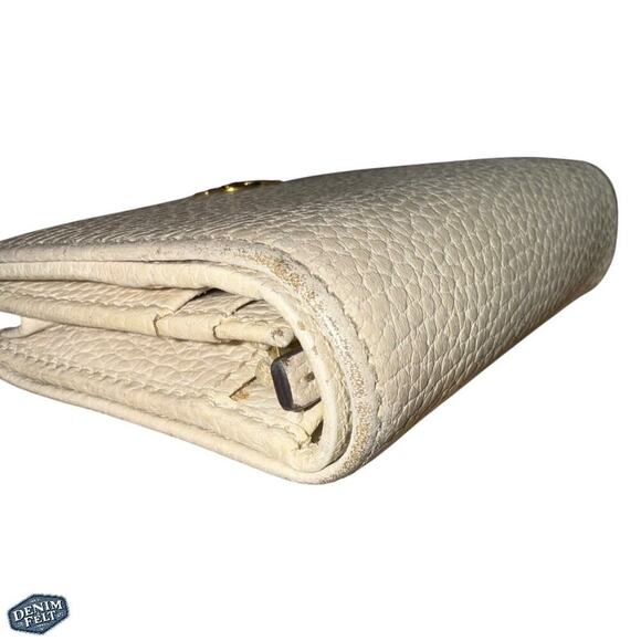 Gucci Marmont Mini Compact Wallet in White Pebbled Leather with Gold Double G - Picture 8 of 16